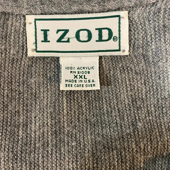 Izod Vintage Cardigan Mens XXL Gray Sweater Made In USA Logo Front - Picture 9 of 10